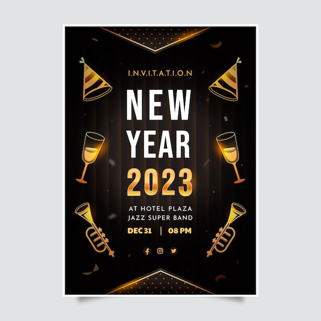 Бесплатное векторное изображение Градиентный шаблон приглашения на новый год