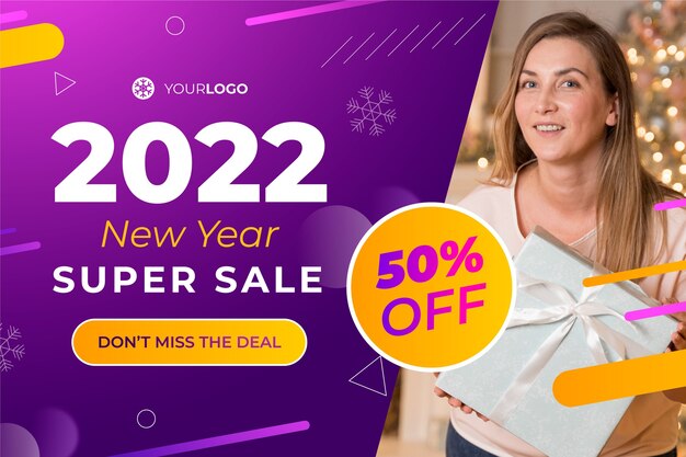 Gradient new year sale horizontal banner