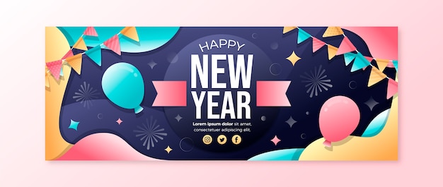 Gradient new year social media cover template