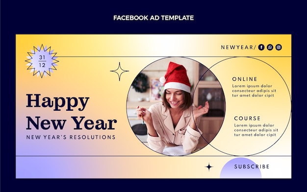 無料ベクター グラデーション新年ソーシャルメディアプロモーションテンプレート