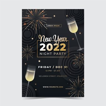 Gradient new year vertical party flyer template Free Vector