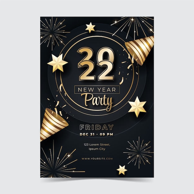 Free vector gradient new year vertical party flyer template