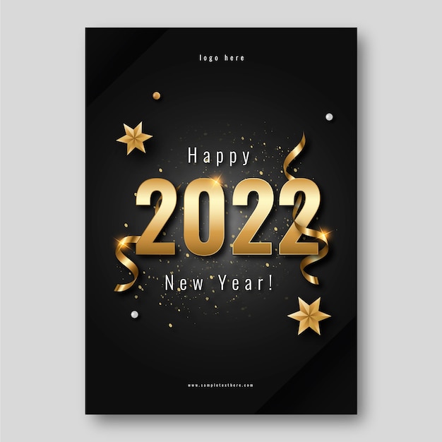 Gradient new year vertical poster template with gold