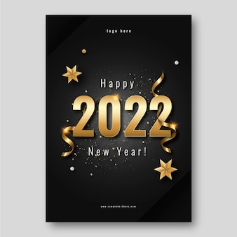 Gradient new year vertical poster template with gold