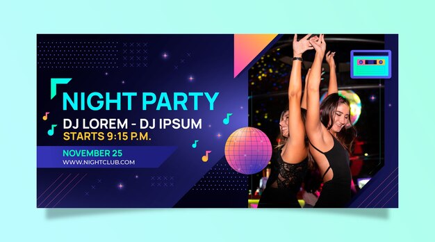 Gradient night club horizontal banner template