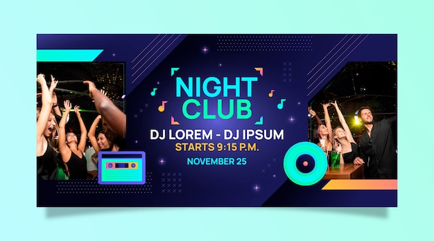 Free vector gradient night club horizontal banner