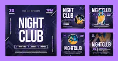 Free vector gradient night club instagram posts