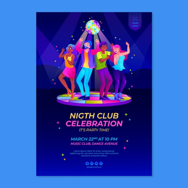 Free vector gradient night club invitation template