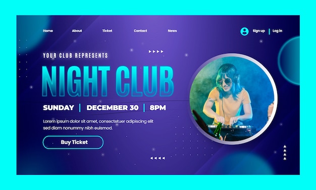 Free vector gradient night club landing page template