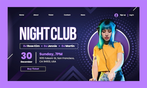 Gradient night club landing page