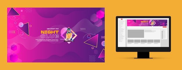 無料ベクター グラデーションナイトクラブのyoutubeチャンネルアート