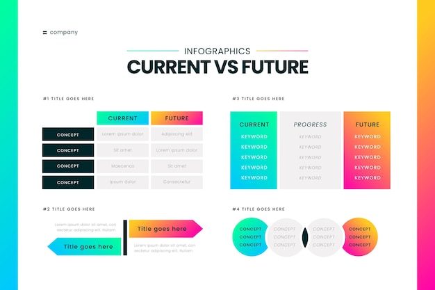 Vettore gratuito gradiente ora vs infografiche future