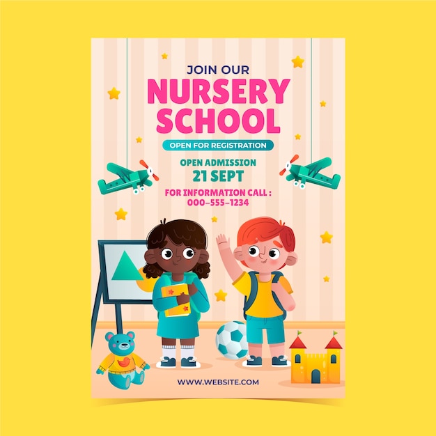 Free vector gradient nursery school poster template