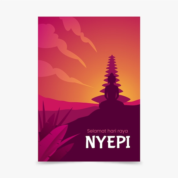 무료 벡터 그라데이션 nyepi 인사말 카드 서식 파일