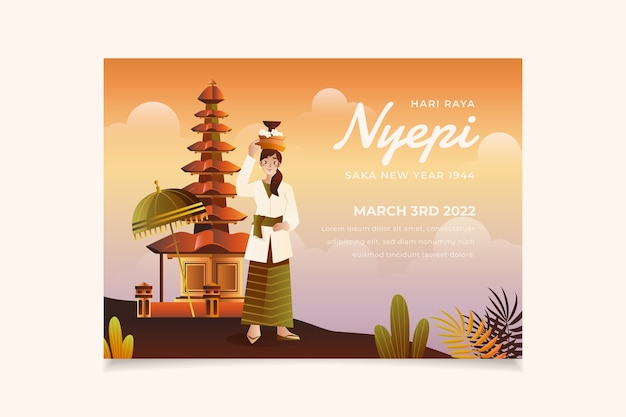 무료 벡터 그라데이션 nyepi 인사말 카드 서식 파일