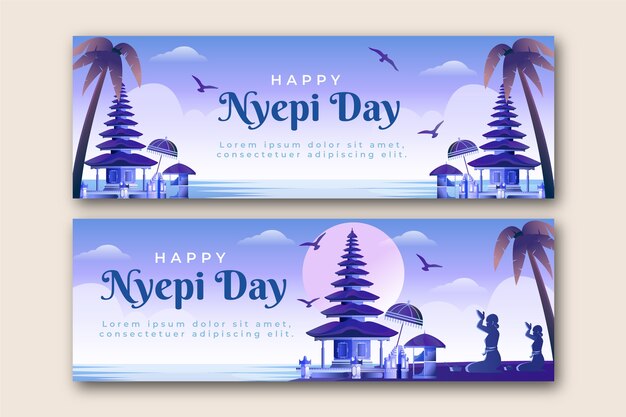 Gradient nyepi horizontal banners set