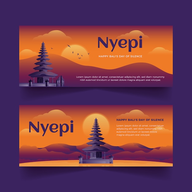 Бесплатное векторное изображение Набор горизонтальных баннеров градиента nyepi