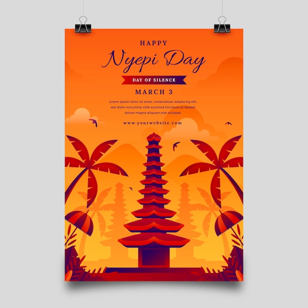 Vettore gratuito modello di poster verticale nyepi sfumato