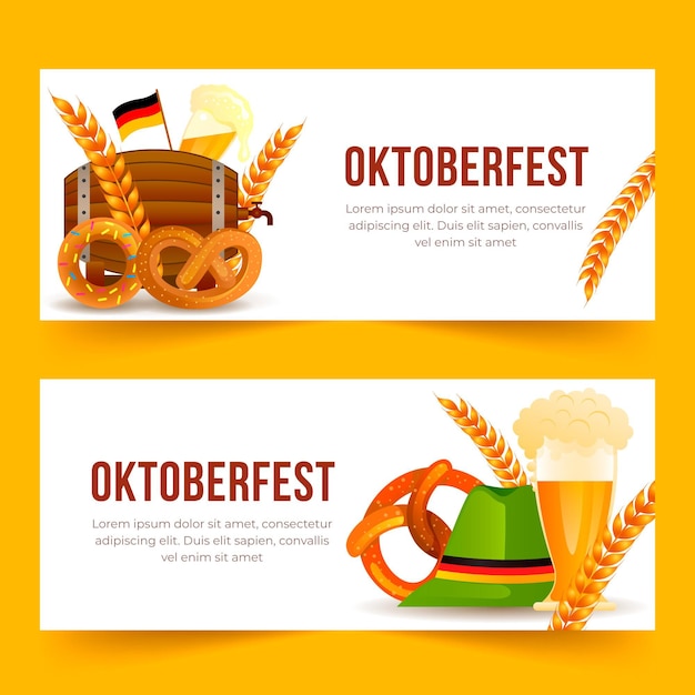 Vettore gratuito set di banner orizzontali oktoberfest sfumati