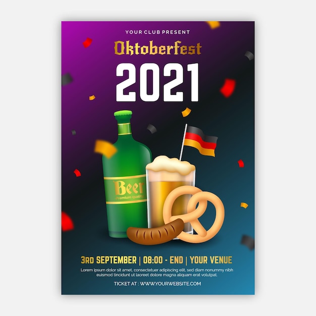 Vettore gratuito modello di poster verticale oktoberfest sfumato