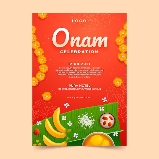 Modello di poster verticale onam sfumato