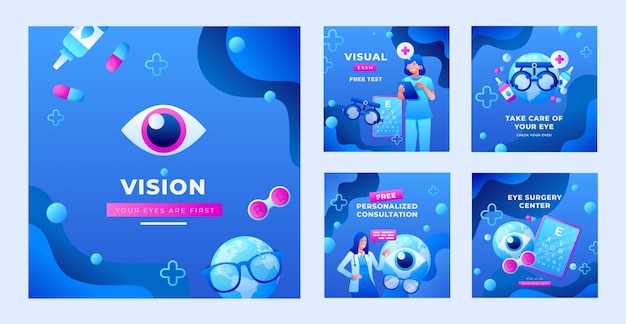 Free vector gradient ophthalmologist instagram posts collection