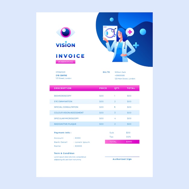 Free vector gradient ophthalmologist invoice template