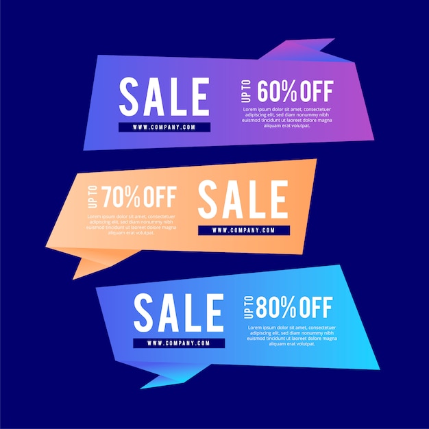 Gradient Origami Sale Banner Collection: Free Vector Templates