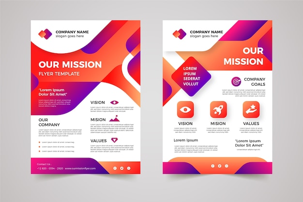 Free vector gradient our mission flyers template