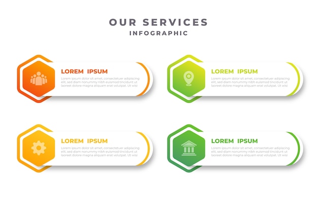 私たちのサービスのインフォ グラフィック デザインをグラデーションします。