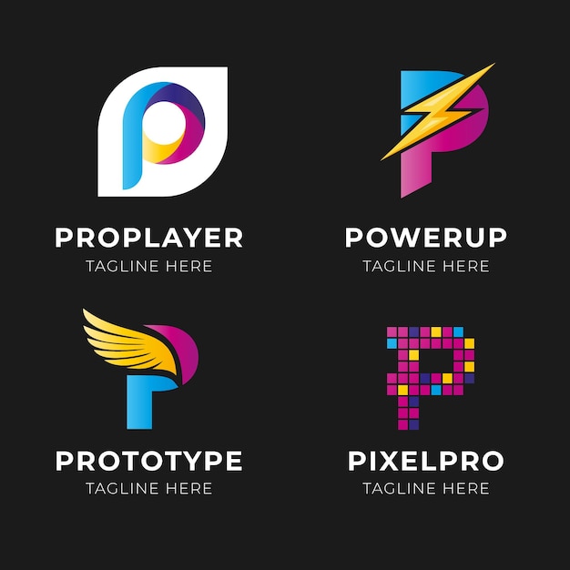 Free vector gradient p letter logo collection