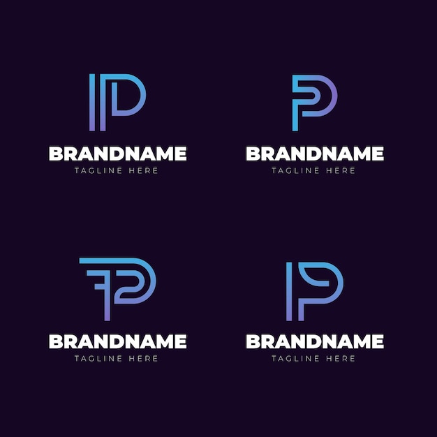 Free vector gradient p logo template collection