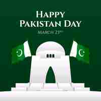 Free vector gradient pakistan day illustration with building and flags