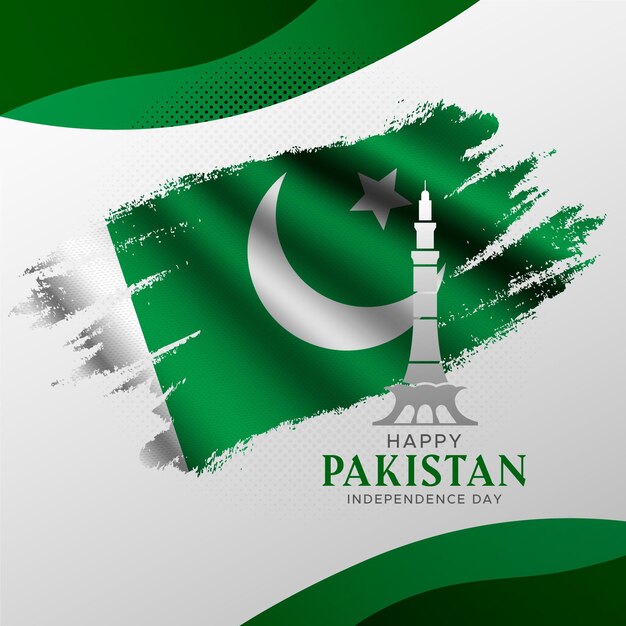 Gradient pakistan day illustration with minar-e-pakistan monument and flag