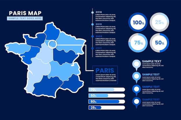 Free vector gradient paris map infographics