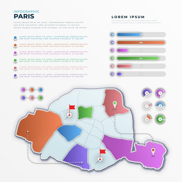 Vettore gratuito gradiente infografica mappa di parigi