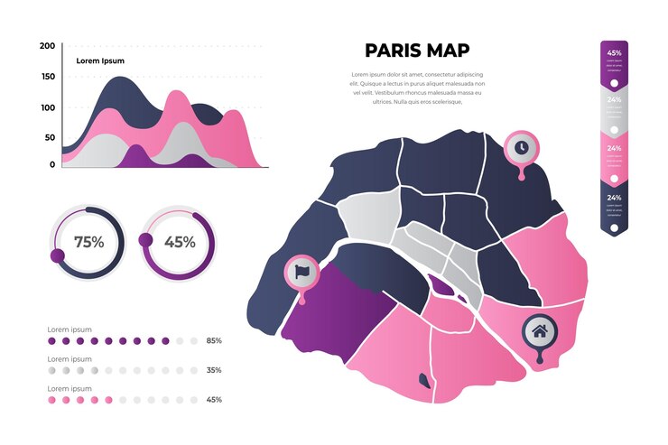 Free Vector gradient paris map infographics