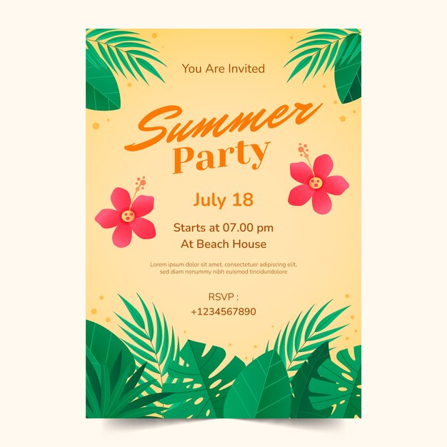 여름 시즌을 위한 그라데이션 파티 초대장 서식 파일