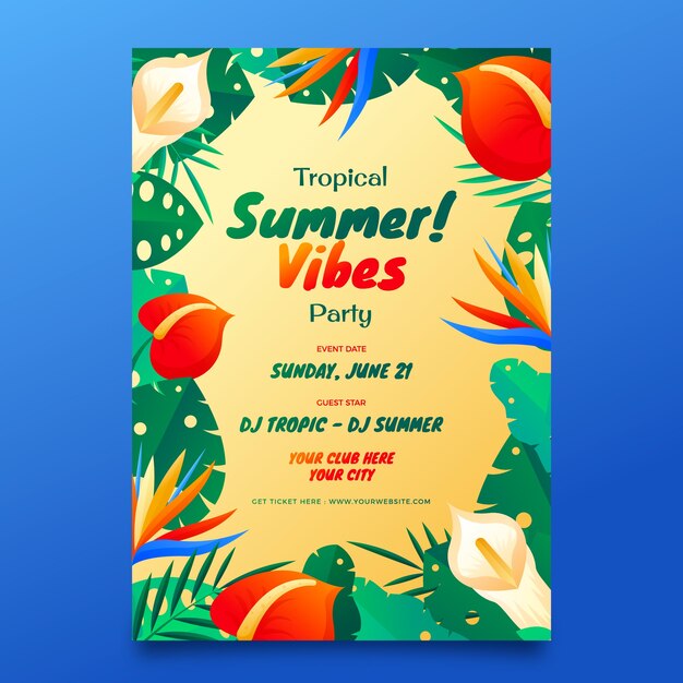 Free vector gradient party poster template for summer season