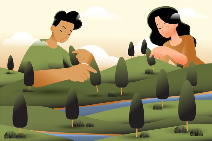 मुफ़्त वेक्टर gradient people planting tree illustrated