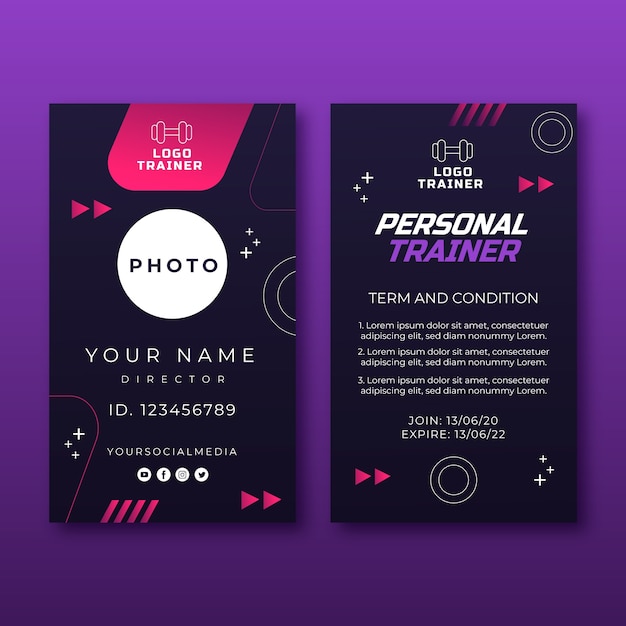 Gradient personal trainer id card