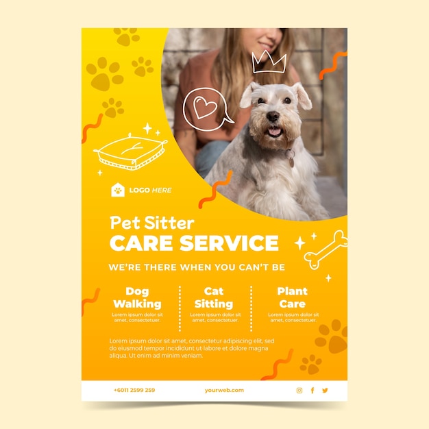 Free vector gradient pet sitting poster template