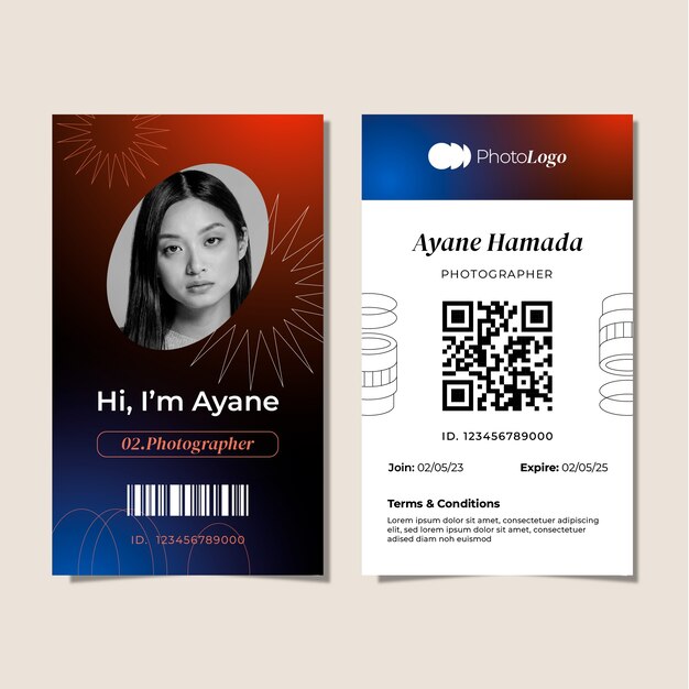 gradient photographer id card template
