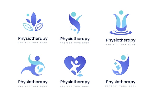 Free vector gradient physiotherapy logo set