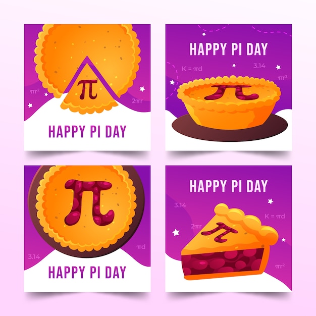 Vettore gratuito raccolta di post instagram gradient pi day