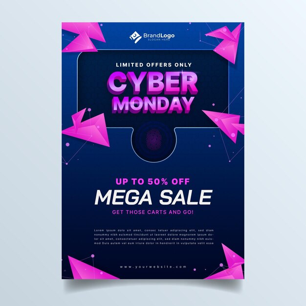 Gradient polygonal cyber monday vertical poster template