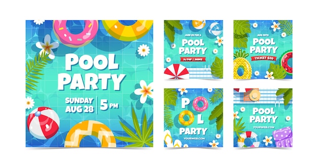 Free vector gradient pool party celebration instagram posts