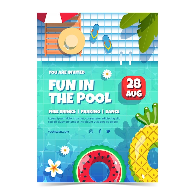 Gradient pool party celebration invitation
