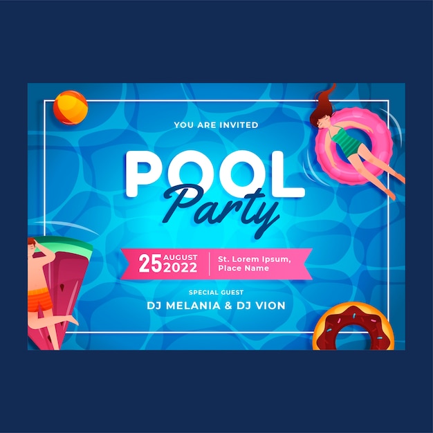 Бесплатное векторное изображение Шаблон приглашения на вечеринку в бассейне с градиентом