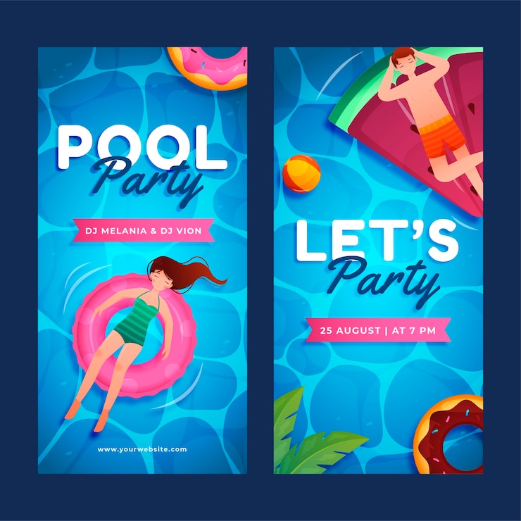 Free Vector gradient pool party vertical banners set